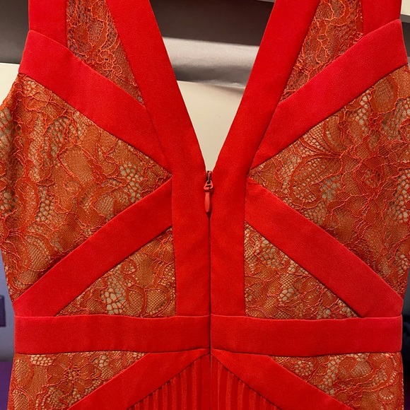 Red Gown: BCBG Evonne Lace-Blocked Pleated Gown, Floor-length (used/altered) - Picture 3 of 3